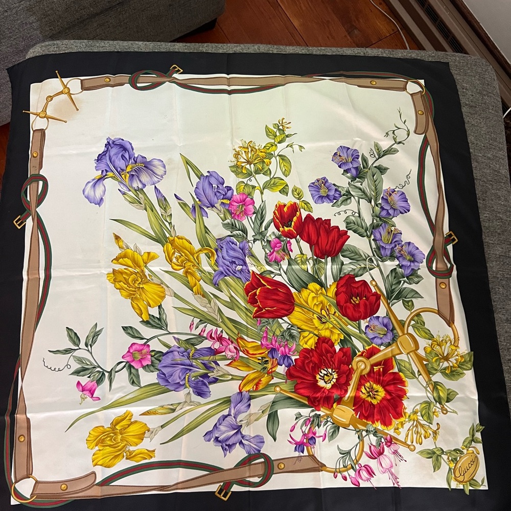 Gucci Floral Silk Scarf - Black, Red, Yellow, Purple